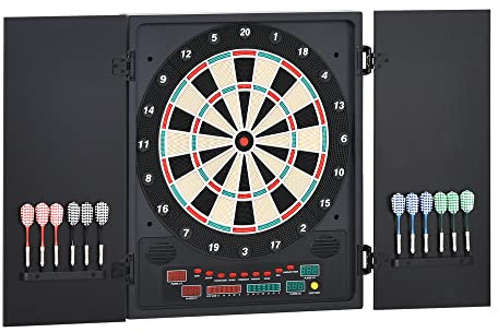 HOMCOM Cible Jeu de fléchettes électronique refermable 27 Jeux 202 Variations jusqu'à 8 Joueurs Affichage LED Haut-Parleur Noir