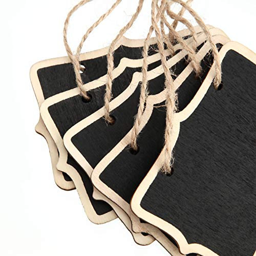 Wooden Chalkboard Tags - Hanging Signs 3.35 x 2.36 Inch Mini Wood Labels Rectangle Blackboard Tags Massage Board Signs (12 Pieces)