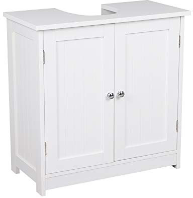 BELIWIN Bathroom Under Sink Cabinet White, Floor Standing Cupboard with Double Door, 2 Layer Storage Basin Unit, 23.6 x 23.6 x 11.8 in