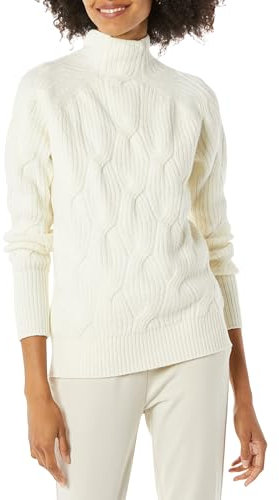Amazon Essentials Women's Winter Long-Sleeve Jumper, Soft-Touch Funnel Neck Cable Knit, Ivory, S