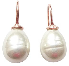 Kleine weiße Perlen-Ohrringe Ohr-Hänger Barockglas-Perle Bügel Sterling-Silber rot-vergoldet elegant klassisch Mädchen Geschenk Heide Heinzendorff