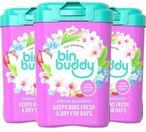 Bin Buddy Fresh Spring Blossom 450g x 3, Bin Freshener Deodoriser Powder, Leaves Your Bin Smelling Great, Suitable for Indoor and Outdoor Bins, Pack of 3