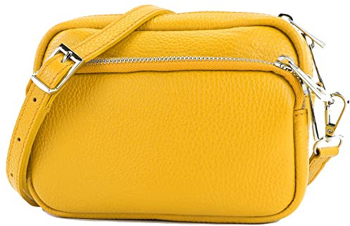 modamoda de - T231 - ital. Umhängetasche Klein Small aus Leder, Farbe:Sonnengelb