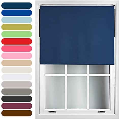 FURNISHED Roller Blinds Thermal Blackout Roller Blind - Trimmable Insulated UV Protection Child Safe Easy Fit Home Office Window Blinds, Navy Blue, 115W x 165H cm