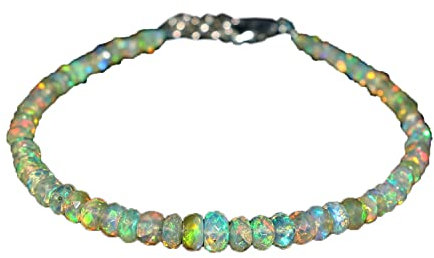 925 Sterling Silber 3 mm bis 7 mm natürliche äthiopische Welo Feueropal facettierte Rondelle Edelstein Perlen Armband für Frauen | AAA-Qualität Opal perlen | 7-Zoll-Opal-Armband | Opalschmuck