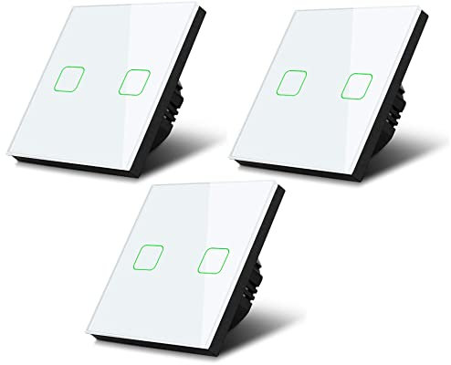Maclean MCE712W Lot de 3 interrupteurs tactiles 2 interrupteurs tactiles avec changement de couleur et rétroéclairage LED (2 positions carrées, blanc)