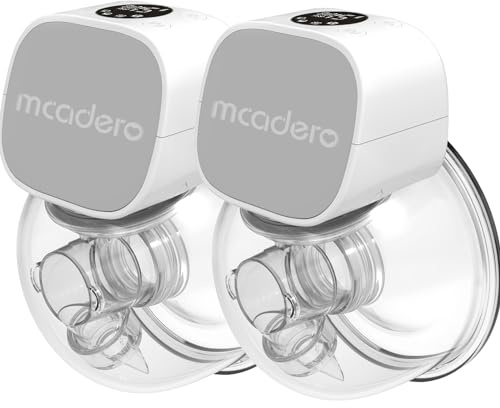 Mcadero M5 Electric Breast Pump - Wearable Hands-Free Pump with LED Display - 4 Modes & 12 Levels - Portable & Wireless - Soft Double-Sealed Flange - Smart Display - 2 Pack - Elegant Gray