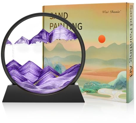 Wai Danie Sandbilder zum Drehen 3D Sandscape - die Sandkunst in Tiefsee Fließende Sandmalerei Sandbild Geschenke Sanduhr Deko Aesthetic für Büro Wohnzimmer Schreibtisch Erwachsene Kinder (Violett,12)