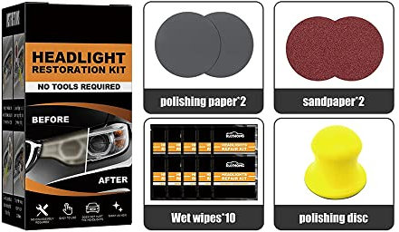New Restowipes Headlight Cleaner Restoration Kit, Restowipes Headlight Cleaner Wipes for Car,Polish Headlights Lens Restore Cleaner DIY Polishing, Repair Agent Sanding Discs,Sanderpaper (1 Set)