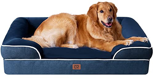 EHEYCIGA Orthopädisches Hundebett Grosse Hunde, 112x81x15cm, Memory Foam Hundekorb XL, Waschbar Hundesofa Wasserdicht rutschfest, Hundecouch mit Hohem Rand, Marineblau