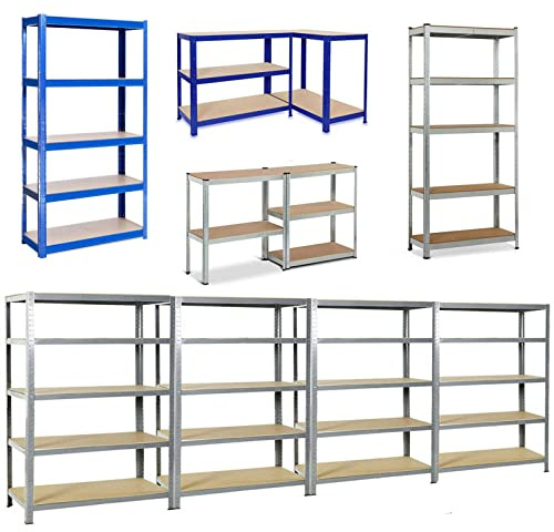 Rigogo Étagère de Rangement Charge Lourde a 5 Plateaux MDF, Étagère métallique Rangement pour Garage Atelier, Max Capacité 875kg, 200 x 100 x 50 cm, Galvanisé