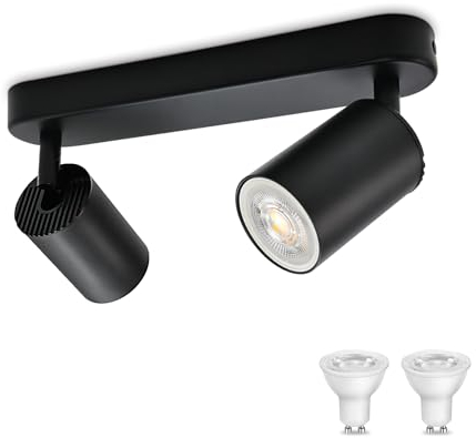 KYOTECH Schwarz 2-flammige Spotlampe 5W LED Deckenleuchte Deckenlampe Schwenkbar und drehbar inkl. Leuchtmittel GU10 3000K Warmweiß Deckenspots für Küche, Schlafzimmer, Wohnzimmer