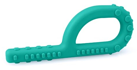 ARK® Grabber Standard in glatt oder texturiert mit einfacher Handhabung für Kinder durch Schlaufenform inkl. ATC Pflegeanleitung - Kiefermotorik, Beißblock, Kauen, Zahnen (texturiert, mittel - türkis)