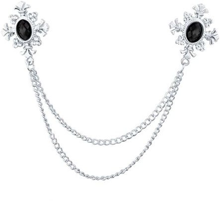 JISADER Anzug-Brosche mit Kette, Herren-Brosche, Revers-Accessoires, Damen, Jubiläum, Quasten-Kettenbrosche, Herren-Brosche für Krawatte, Hut, Silber schwarz