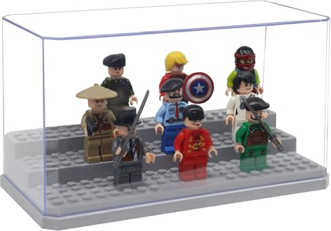 MIXMIO Minifigure Display Case, 3 Layer Display Case for Minifigure Action Figures Blocks, Acrylic Display Case for Figures Dustproof for Collection Bricks Blocks Toys ,Models Minifigures (Gray)