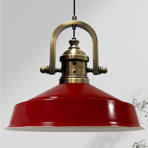 bamyum Asletl-Finke Lámpara Colgante Industrial, Pantallas de Lámpara de 40 cm, Lámpara Moderna de Metal para Isla de Cocina, Lámpara Colgante E27 para Salón y Comedor, Lámpara Colgante Rojo