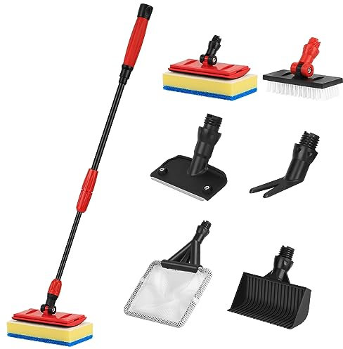 hygger Multipurpose Fish Tank Cleaning kit, 6-in-1 Aquarium Cleaning Set with Long Handle Scraper Sponge Scrubber Stiff Bristle Brush Fishnet Gravel Rake for Acrylic & Glass Tanks, M
