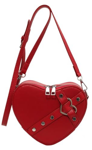 GSenhui Herz Schultertasche Herztasche Crossbody Bag Valentinstag Niet Handtasche Y2K Handytasche zum Umhängen mit Reißverschluss Umhängetasche Herzform Rote