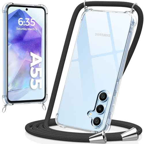 caslord Handyband für Samsung Galaxy A55 5G Hülle mit Band, Handyhülle für zum Umhängen, Necklace Hülle [Stoßfest] [Kameraschutz] [Längenverstellbar] -Schwarz