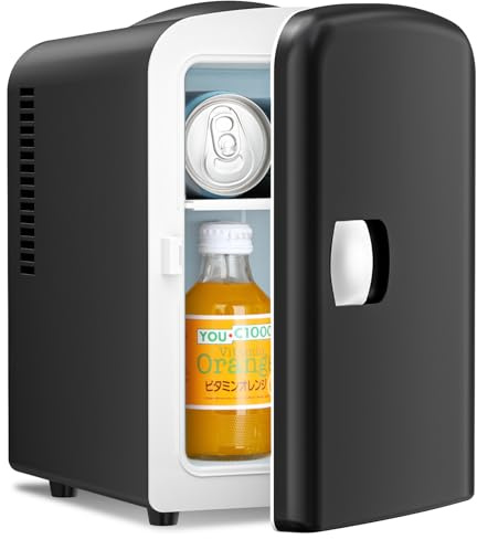 Antarctic Star Compact Refrigerator, Portable Mini Fridge, Skin Care 4L Capacity/6 Cans, for Bedroom, Car, Office & Dorm, Small Cooler for Cosmetics, Beverage and Food, Black