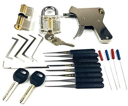 Juego De GanzúAs,Candado Transparente, Locksmith Tools, Cerradura con bloques de práctica transparente Llavero Roto Tiro del extractor de la herramienta, conjunto de práctica de selección de gran bloq