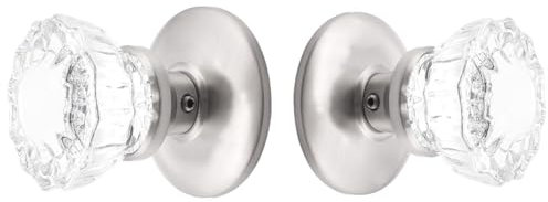 Rousso USA Türknauf-Set aus geriffeltem Glas, Antik-Reproduktion, 1919A-BN9, Innenaufputz-Montage für französische Türen und mehr