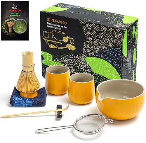 TEANAGOO Matcha Set - Kit de thé japonais 9 pièces + 2 tasses (7.2 oz), S18, Jaune