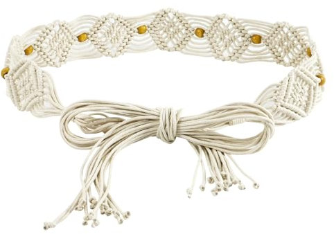 Ceinture Tressée Femme Ceinture Tressée Boho Pour Femme Ceinture Style Cire De Corde Ceinture Femme Bohémiennes Style Robe Ceinture Convient Aux Robes Aux Jeans Et Aux Pulls Des Femmes (Blanc)