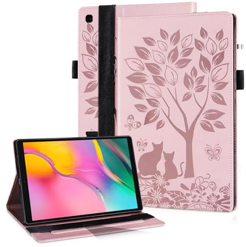 LSPCASA Carcasa para Samsung Galaxy Tab A 10.1 (2019) SM-T510/T515 Función De Soporte Funda Tablet Samsung Tab A con Una Banda Elástica Funda Tablet Samsung Galaxy Tab A Rosa