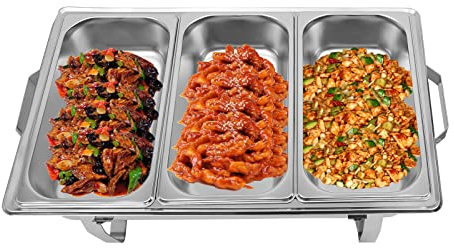 8/8,5/9L Chafing Dish Speisewärmer Edelstahl Warmhaltebehälter Deckelhalterung & Speisebehälter Speisewärmer Rechaud für Catering, Buffet und Party (8L, Dritter)