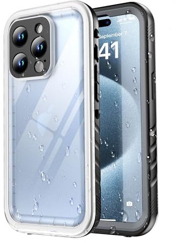 SPORTLINK für iPhone 15 Pro Max wasserdichte Hülle 360 Grad, Schwarz/transp | Outdoor Handyhülle mit Kameraschutz und Displayschutz, militärischer stoßfester Panzerhülle, IP68 waterproof & staubschutz