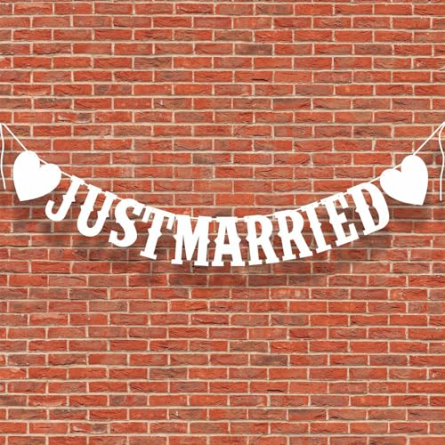 Just Married Decorazioni Matrimonio,Decorazioni Auto Matrimonio,Just Married Targa,Wedding Banner,Decorazione per Feste di Fidanzamento,per Proposte di Matrimonio,Decorazione di Nozze,Bianco