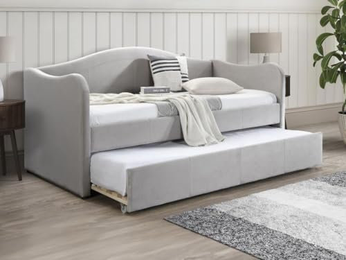 Vente-unique-Ausziehbett - 2 x 90 x 190 cm - Samt - Hellgrau + Matratzen - Mathilde