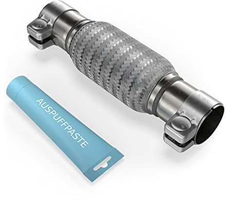 Flexrohr Universal Flexstück Wellrohr Hosenrohr Flexibles Rohr Edelstahl Interlock Ø45mm x 200mm x 310 mit 2 Schellen inkl.Auspuff Kitt. Einbau ohne Schweißen