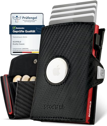 SF SCOFIELD Duality Airtag Wallet with Coin Compartment, Wallet for 8-10 Cards, Men's Wallet with RFID Protection, Slim Wallet, Smart Wallet, Card Case with Air Tag Compartment, Wallet, Carbon