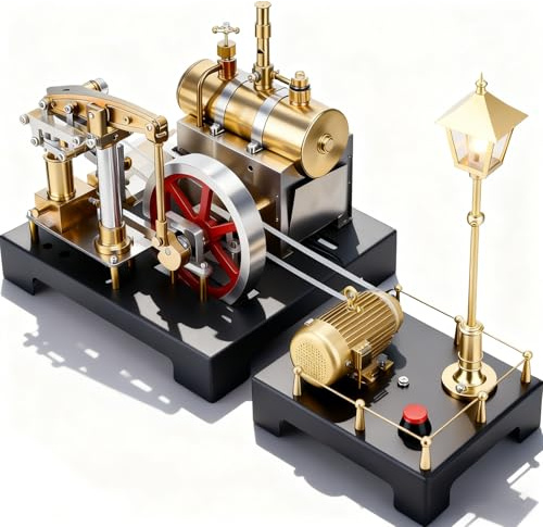 Steam Engine Model - Mini Steam Engine - DIY 2 in 1 Stationary Beam Steam Engine Model with Boiler and Lamp Scene, Build Engine That Runs with Centrifugal Regulator Full Metal Kit