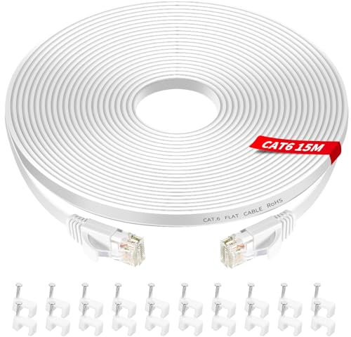 YIIFELL 15 metros Cable Ethernet, Cat 6 Cable Ethernet 15 Metros, Cable de Red de Alta Velocidad, Ethernet Cable con Conector Snagless Rj45 para Conmutador, PS4 y Módem