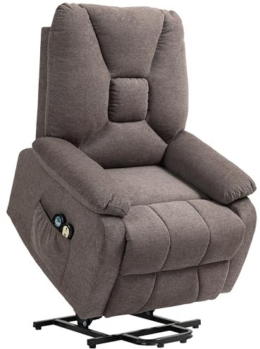 HOMCOM Fauteuil releveur électrique, Fauteuil Relax électrique avec Fonction Massage et Chauffage, Fauteuil Relaxant avec Repose-Pied, Dossier inclinable, télécommande, Poche latérale - Marron