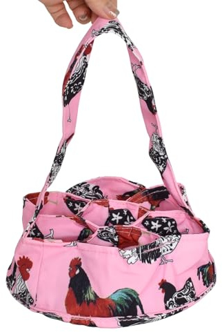 20cm Cesta de Recogida de Huevos con 7 Bolsas, Cesta de Recogida de Huevos de Tela Portátil, Bolsas de Recogida de Huevos, Cesta de Recolección de Huevos para Recoger Huevos Frescos (Rosa)