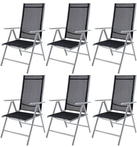 Casaria® Gartenstühle 6er Set Hochlehner Klappbar 8-Fach Verstellbar Camping Stuhl Aluminium Wetterfest Klappstuhl 120kg Belastbarkeit Garten Balkon