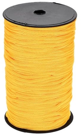 sourcing map Corda intrecciata in polipropilene da 5 mm, 100 m, corda in nylon cava, per stendibiancheria, campeggio, escursionismo, attività all'aperto, giallo chiaro
