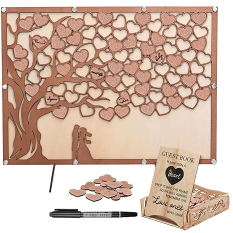 Hochzeitsgästebuch Aus Holz,27 * 37CM Wedding Gästebuch Hochzeit Mit Stift,Herz Gästebuch Aus Holz,Holz Hochzeitsgästebuch Für Hochzeit,Jubiläum,Geburtstagsfeier,Verlobung Jubiläum
