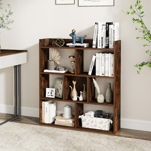 RELAX4LIFE Libreria Scaffale in Legno, Libreria a 7 Cubi con Kit Anti-Ribaltamento, Espositore Scaffale di Stoccaggio per Studio, Camera da Letto, Soggiorno (Industriale, 80 x 20 x 90 cm)