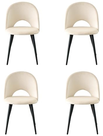 GrandCA HOME Lot de 4 Chaises de Salle à Manger Modernes, en Velours Hollandais Doux pour la Peau et Pieds en Métal, Idéales pour Les Salles à Manger, Les Salons et Les Chambres - Beige
