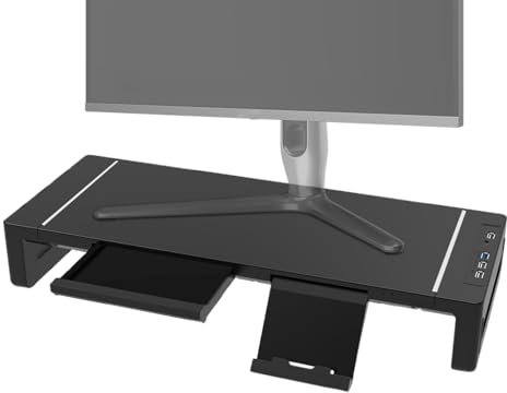 Monitor Riser with Drawer, Height Adjustable Computer Stand, ABS+Steel Foldable 20.47-Inch Adjustable Monitor Stand, for Workplace, Desktop, Printer Table, Home TV, and Laptop Use, 52x20x8.5cm