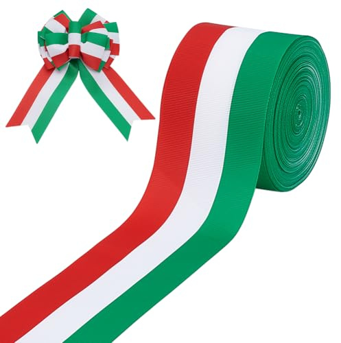 PH PandaHall 20 Yards Rot Weiß Grün Streifen Band Grosgrain Gestreift Tibbon 64mm Polyester Doppelband Mit Italienischer Flagge Für Weihnachtsbaum Party Dekoration DIY Bastelarbeiten