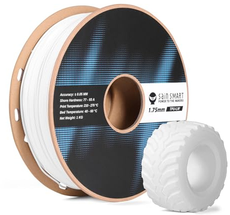 SainSmart Flex TPU Air, 1,75 mm leichtes, geschäumtes TPU-Filament, einstellbare Härte 77A–93A, hohe Elastizität und matte Oberfläche, für Wearables, Sportbekleidung (Weiß, 1 kg)