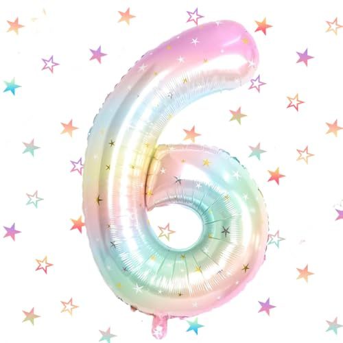 Globo de foil número 6 arcoíris de cumpleaños, globos gigantes de foil número 6 de 101 cm, globo de helio número 6 decoración, decoración de fiesta de cumpleaños número 6 decoración de boda – con