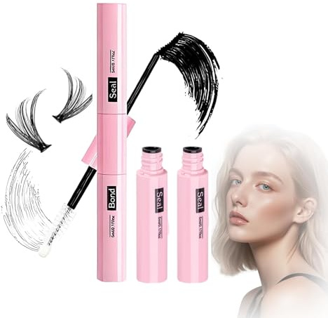 2PCS Waterproof Eyelash Extension Bond and Seal Glue Kit - Strong Long-Lasting 72H Hold, Safe for Sensitive Eyes, Gentle Non-Irritating Clear Bonder, DIY Lash Extension Kit for Beginners (C)