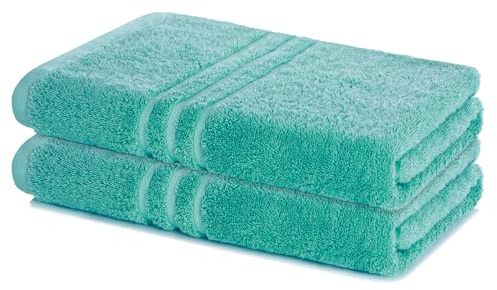 Lavea® 2er Badetuch 100x150 cm - Türkis | 100% Baumwolle, Großes Duschtuch, saugstark, weich und hautfreundlich, Frottierserie Elena, waschbar und strapazierfähig